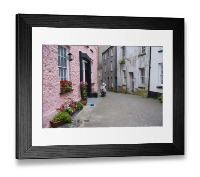 Framed Print : Street in seaside town, Tenby, Pembrokeshire, Wales, August Framed Print : Street in seaside town, Tenby, Pembrokeshire, Wales, August