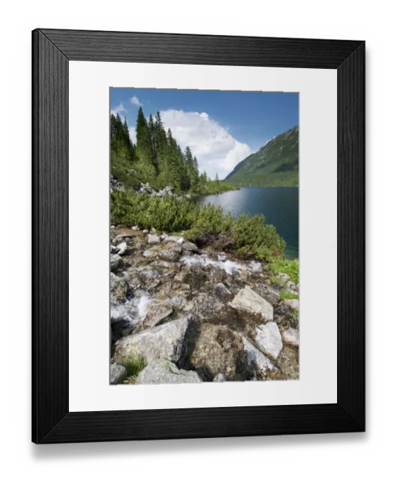 Framed Print : River cascades flowing into montane lake, Lake Morskie Oko, Tatra N. P. Tatra Mountains, Western Carpathians, Poland Framed Print : River cascades flowing into montane lake, Lake Morskie Oko, Tatra N. P. Tatra Mountains, Western Carpathians, Poland
