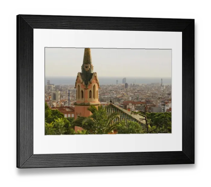 Framed Print : View of city from Parc Guell, Gracia District, Barcelona, Catalonia, Spain, december Framed Print : View of city from Parc Guell, Gracia District, Barcelona, Catalonia, Spain, december
