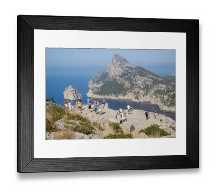Framed Print : Tourists at viewing point overlooking coastline, Punta de la Nao, Cap de Formentor, Formentor Peninsula, Majorca Framed Print : Tourists at viewing point overlooking coastline, Punta de la Nao, Cap de Formentor, Formentor Peninsula, Majorca