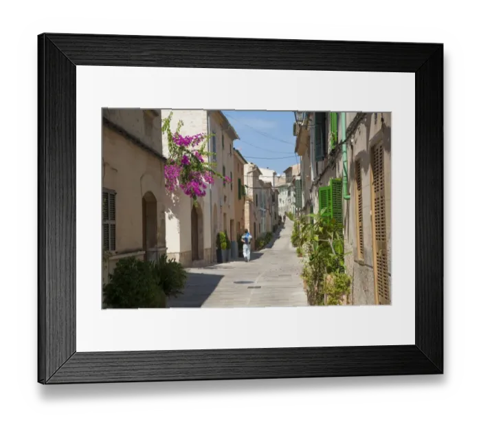 Framed Print : Narrow street in coastal town, Alcudia, Majorca, Balearic Islands, Spain, September Framed Print : Narrow street in coastal town, Alcudia, Majorca, Balearic Islands, Spain, September