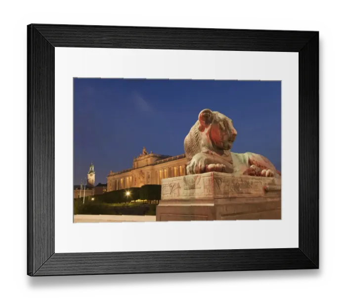 Framed Print : Lion sculpture and royal palace illuminated at night, Royal Palace, Stockholm, Sweden, September Framed Print : Lion sculpture and royal palace illuminated at night, Royal Palace, Stockholm, Sweden, September
