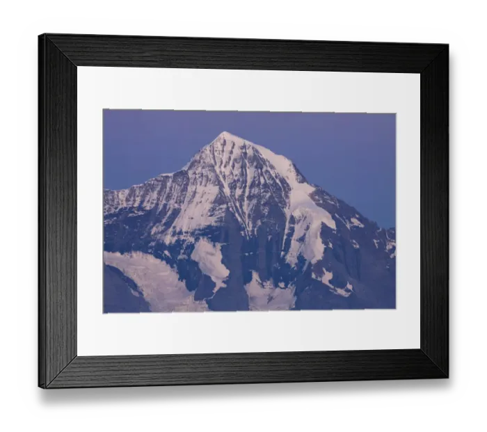 Framed Print : View of snow covered mountain peak at dusk, Moench, Swiss Alps, Bernese Oberland, Switzerland, August Framed Print : View of snow covered mountain peak at dusk, Moench, Swiss Alps, Bernese Oberland, Switzerland, August