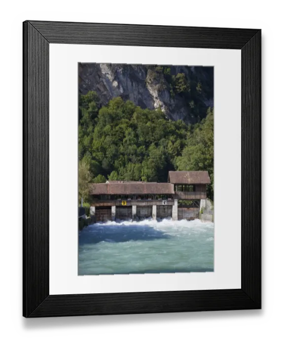 Framed Print : Sluice gates on river, River Aare, Interlaken, Bernese Oberland, Switzerland, August Framed Print : Sluice gates on river, River Aare, Interlaken, Bernese Oberland, Switzerland, August