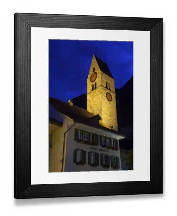 Framed Print : Town church illuminated at night, Unterseen, Interlaken, Bernese Oberland, Switzerland, August Framed Print : Town church illuminated at night, Unterseen, Interlaken, Bernese Oberland, Switzerland, August