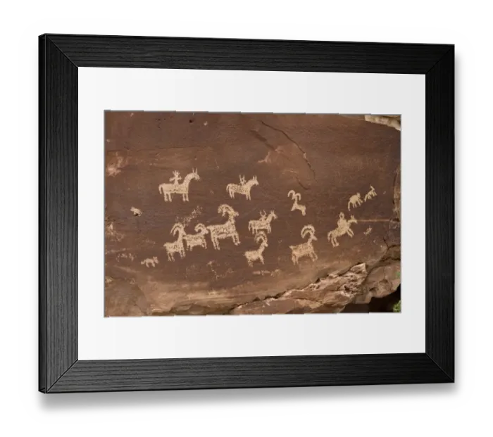 Framed Print : Ute Rock Art, Native American petroglyphs in sandstone rock, showing stylized horse Framed Print : Ute Rock Art, Native American petroglyphs in sandstone rock, showing stylized horse