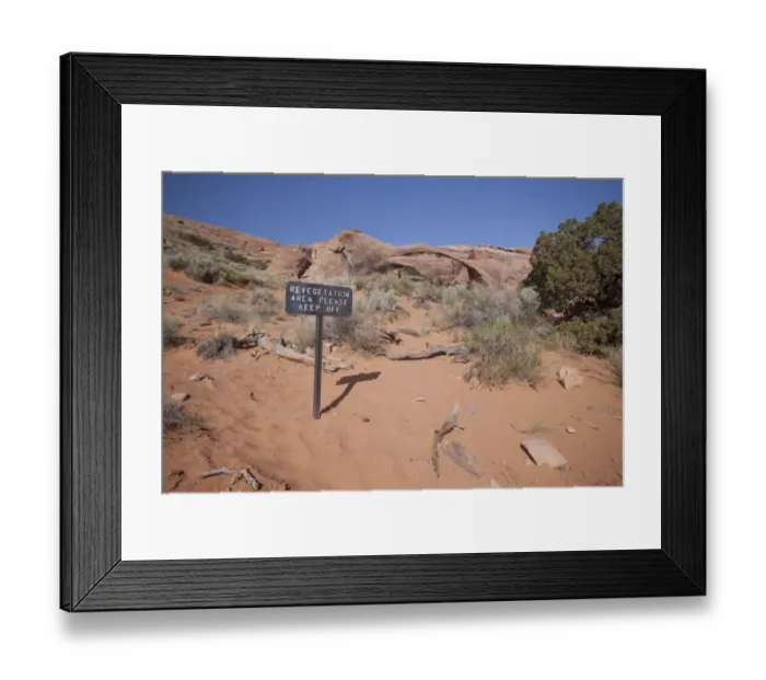 Framed Print : Trying to protect the delicate habitat of Arches National Park, walking on the sand can easily destroy the vegetation Framed Print : Trying to protect the delicate habitat of Arches National Park, walking on the sand can easily destroy the vegetation