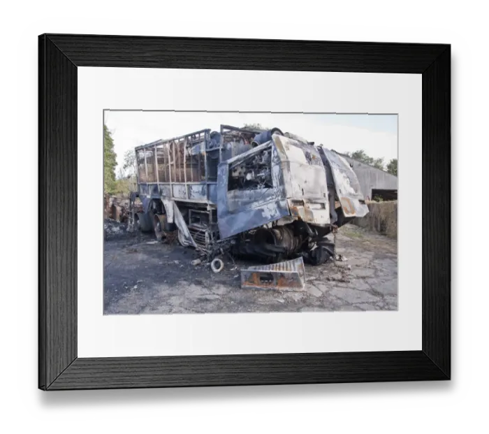 Framed Print : The remains of a burnt out sugar beat harvester Framed Print : The remains of a burnt out sugar beat harvester