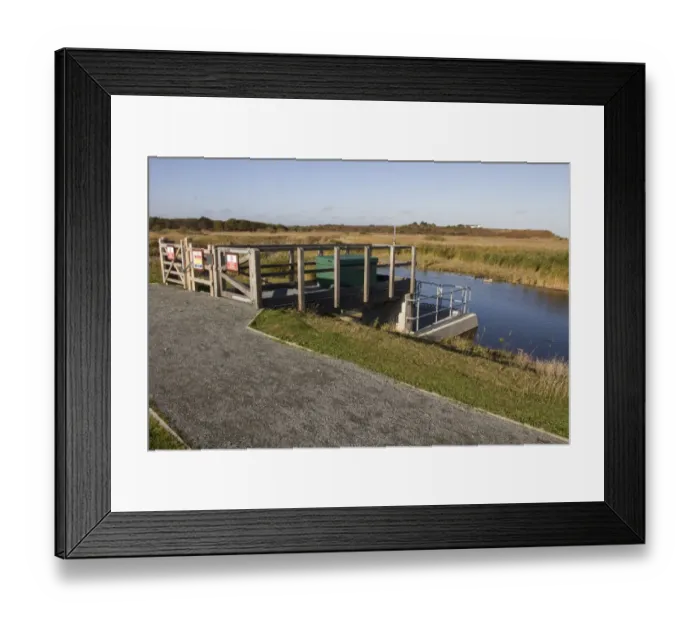 Framed Print : North wall water control sluice gates at RSPB Minsmere Suffolk, looking north to Dunwich Framed Print : North wall water control sluice gates at RSPB Minsmere Suffolk, looking north to Dunwich