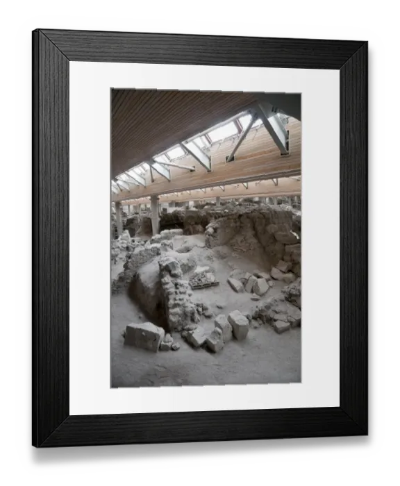 Framed Print : Excavation site of Minoan Bronze Age settlement, Akrotiri, Santorini, Cyclades, Aegean Sea, Greece, September