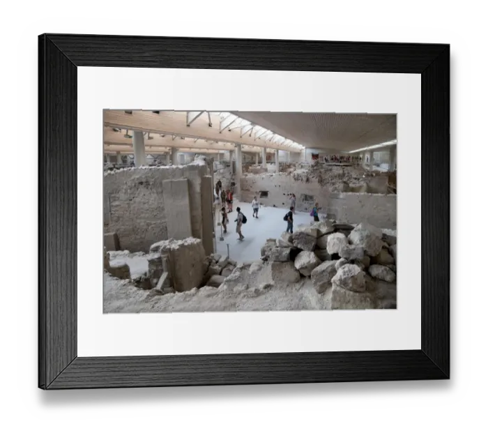 Framed Print : Excavation site of Minoan Bronze Age settlement, Akrotiri, Santorini, Cyclades, Aegean Sea, Greece, September Framed Print : Excavation site of Minoan Bronze Age settlement, Akrotiri, Santorini, Cyclades, Aegean Sea, Greece, September