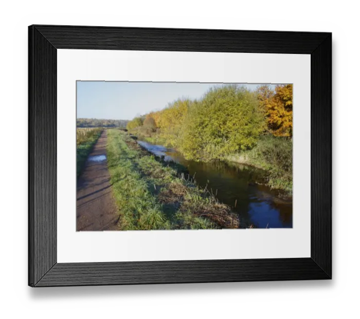 Framed Print : View of path beside river, with recreated meanders on former canalised section of river, River Little Ouse Framed Print : View of path beside river, with recreated meanders on former canalised section of river, River Little Ouse