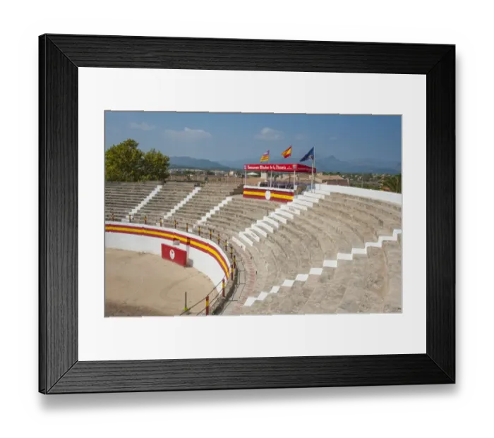 Framed Print : Bullfighting, stepped seats in bullring, Plaza del Toros, Alcudia, Majorca, Balearic Islands, Spain, September