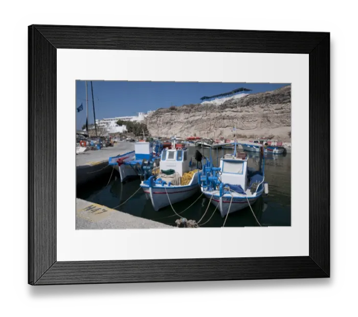 Framed Print : Fishing boats moored in harbour, Vlychada, Santorini, Cyclades, Aegean Sea, Greece, September Framed Print : Fishing boats moored in harbour, Vlychada, Santorini, Cyclades, Aegean Sea, Greece, September