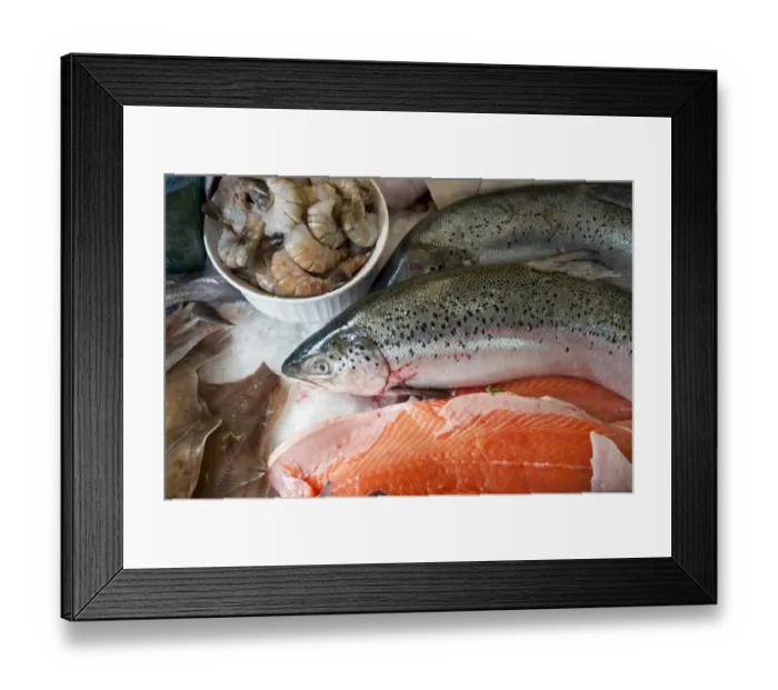 Framed Print : Fresh fish for sale in fishmongers shop, West Mersea, Essex, England, August Framed Print : Fresh fish for sale in fishmongers shop, West Mersea, Essex, England, August
