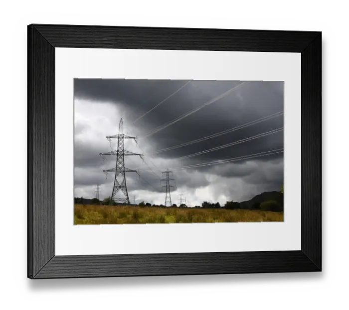 Framed Print : Electricity transmission pylons and stormclouds, above Conwy Valley, Carneddau Mountain Range, Snowdonia N. P Framed Print : Electricity transmission pylons and stormclouds, above Conwy Valley, Carneddau Mountain Range, Snowdonia N. P