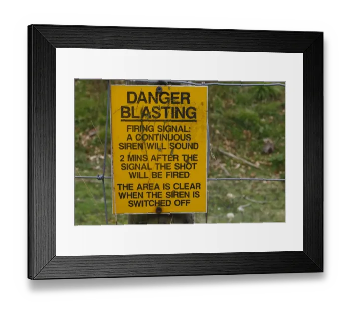 Framed Print : Danger, Blasting warning notice beside worked out quarry, Wenlock Edge, Shropshire, England, April