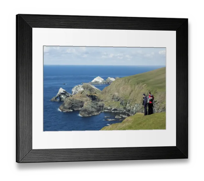 Framed Print : Birdwatchers overlooking seabird nesting colony on cliffs, Hermaness National Nature Reserve, Unst, Shetland Islands Framed Print : Birdwatchers overlooking seabird nesting colony on cliffs, Hermaness National Nature Reserve, Unst, Shetland Islands