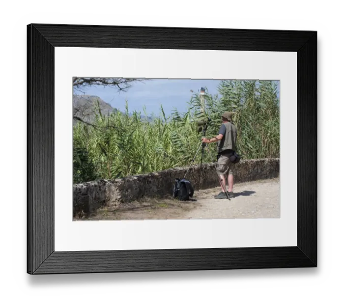 Framed Print : Birdwatcher with telescope overlooking marshland,s Albufera De Mallorca Natural Park, Muro and Sa Pobla, Majorca Framed Print : Birdwatcher with telescope overlooking marshland,s Albufera De Mallorca Natural Park, Muro and Sa Pobla, Majorca