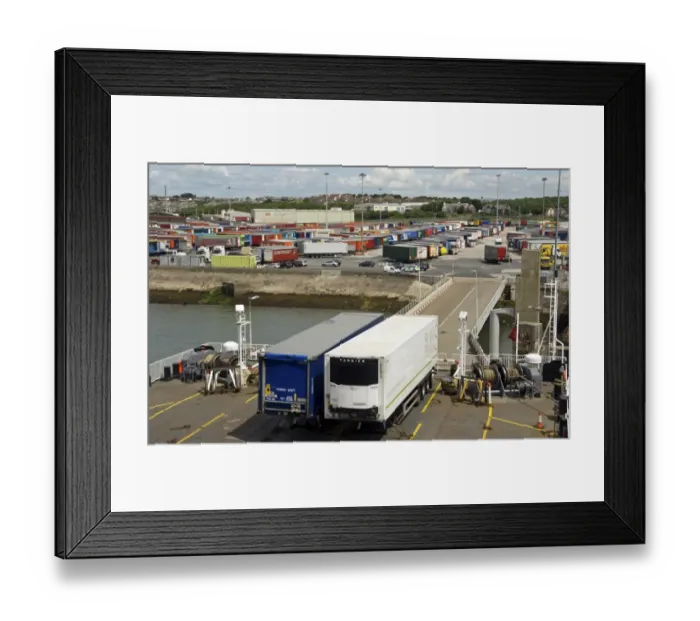 Framed Print : Containers waiting to be loaded at port of sea ferry terminal, Heysham, Lancashire, England, june Framed Print : Containers waiting to be loaded at port of sea ferry terminal, Heysham, Lancashire, England, june