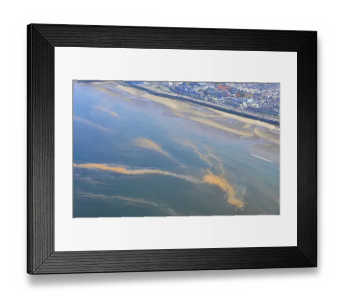 Framed Print : Orange Algae, aerial view of bloom floating on surface of sea, Morecambe Bay, Blackpool, Lancashire, England, August Framed Print : Orange Algae, aerial view of bloom floating on surface of sea, Morecambe Bay, Blackpool, Lancashire, England, August