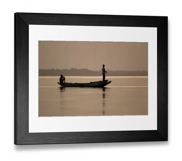 Framed Print : Fishermen in boat on river at sunset, River Gambia, Tendaba, Gambia, february Framed Print : Fishermen in boat on river at sunset, River Gambia, Tendaba, Gambia, february