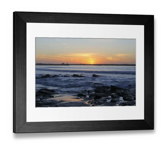 Framed Print : View of waves and rocks on beach at sunset, Lamberts Bay, Western Cape, South Africa, October