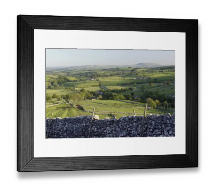 Framed Print : View of drystone walls, pasture and village, Malham, Malhamdale, Yorkshire Dales N. P. North Yorkshire, England, june Framed Print : View of drystone walls, pasture and village, Malham, Malhamdale, Yorkshire Dales N. P. North Yorkshire, England, june