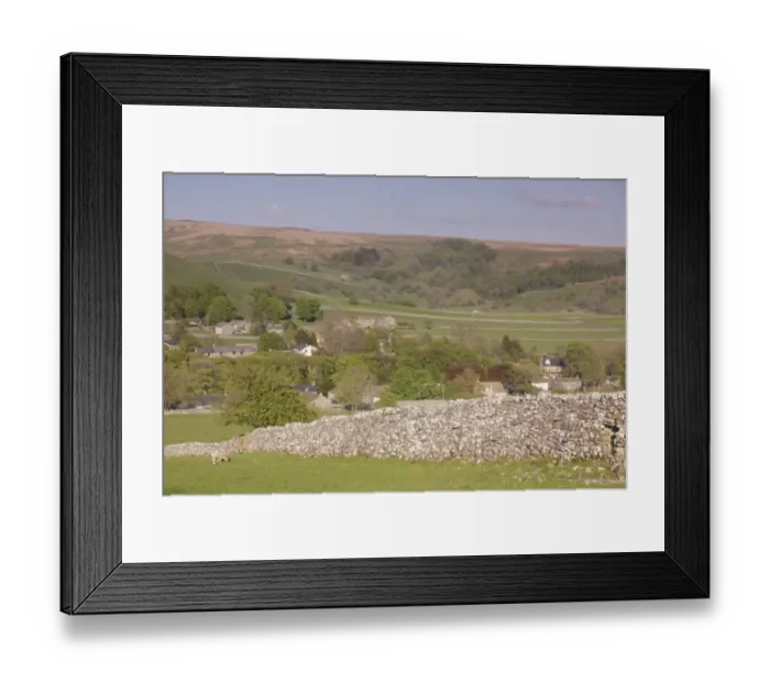 Framed Print : View of drystone walls, sheep grazing in pasture, village and hillside, Malham, Malhamdale, Yorkshire Dales N. P Framed Print : View of drystone walls, sheep grazing in pasture, village and hillside, Malham, Malhamdale, Yorkshire Dales N. P