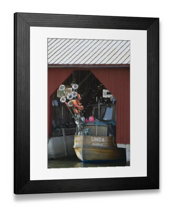 Framed Print : Fishing boat in boathouse, Gudinge, Baltic Sea, Uppland, Sweden, may Framed Print : Fishing boat in boathouse, Gudinge, Baltic Sea, Uppland, Sweden, may