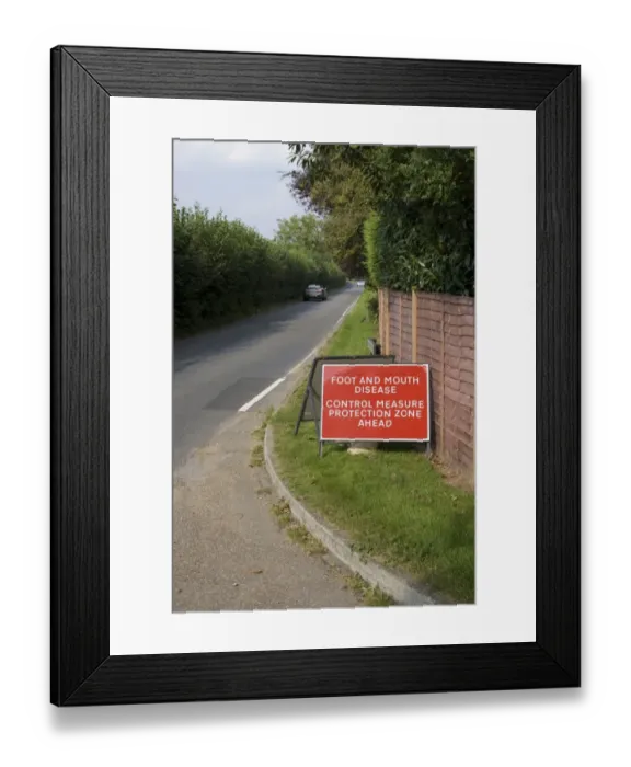 Framed Print : Foot And Mouth Disease, Control Measure Protection Zone Ahead sign at roadside, Surrey, England, September 2007 Framed Print : Foot And Mouth Disease, Control Measure Protection Zone Ahead sign at roadside, Surrey, England, September 2007