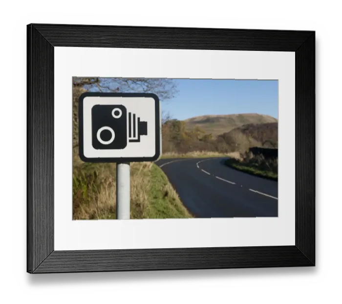 Framed Print : Speed camera warning sign on rural road, England, November Framed Print : Speed camera warning sign on rural road, England, November