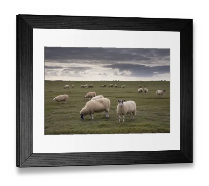 Framed Print : Domestic Sheep, mule ewes, flock grazing on saltmarsh, Bank End Farm, Cockerham, Lancashire, England, October Framed Print : Domestic Sheep, mule ewes, flock grazing on saltmarsh, Bank End Farm, Cockerham, Lancashire, England, October