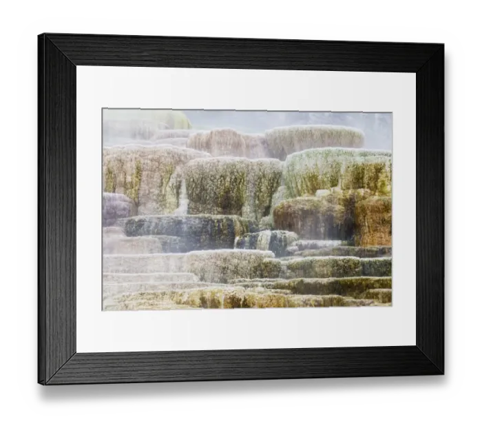 Framed Print : Travertine terraces at hotspring, Mound Terrace, Mammoth Hot Springs, Yellowstone N. P. Wyoming, U. S. A. September