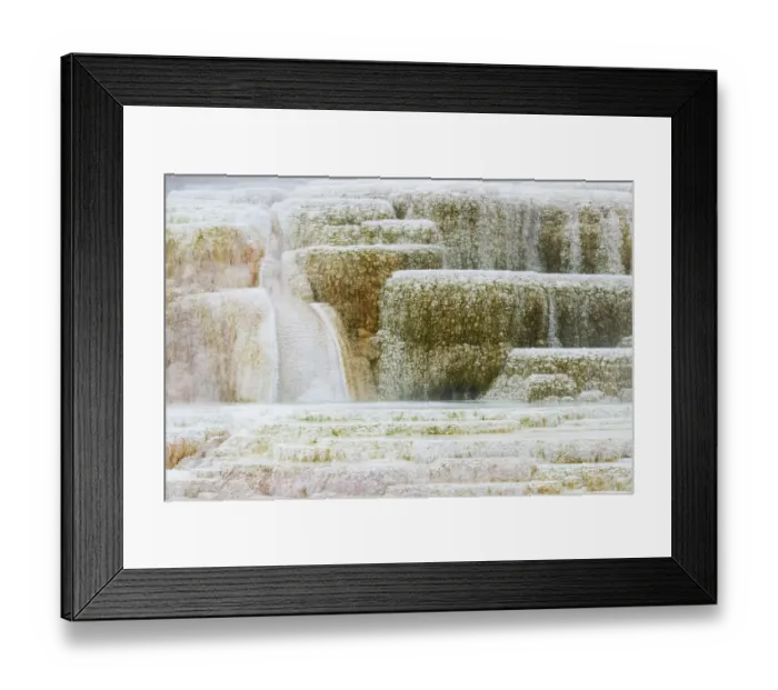 Framed Print : Travertine terraces at hotspring, Palette Spring, Mammoth Hot Springs, Yellowstone N. P. Wyoming, U. S. A. September