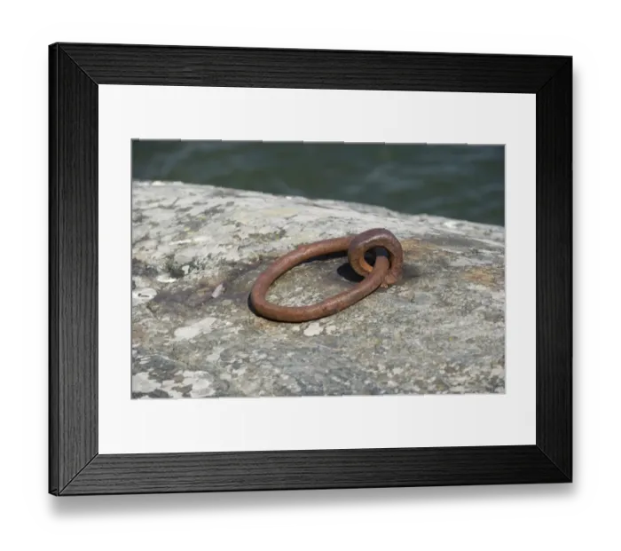 Framed Print : Rusty metal mooring ring in stone, Baltic Sea, Sweden, may Framed Print : Rusty metal mooring ring in stone, Baltic Sea, Sweden, may