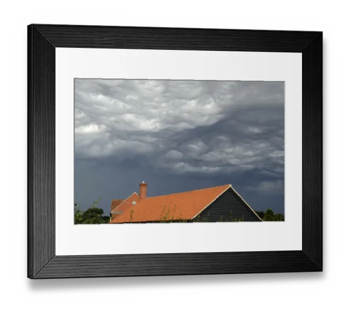Framed Print : Asperatus clouds and stormclouds over rooftops, Bentley, Suffolk, England, August Framed Print : Asperatus clouds and stormclouds over rooftops, Bentley, Suffolk, England, August