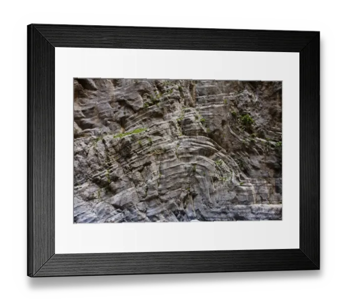 Framed Print : Folded strata in high limestone cliffs, Samaria Gorge N. P. White Mountains, Crete, Greece, May