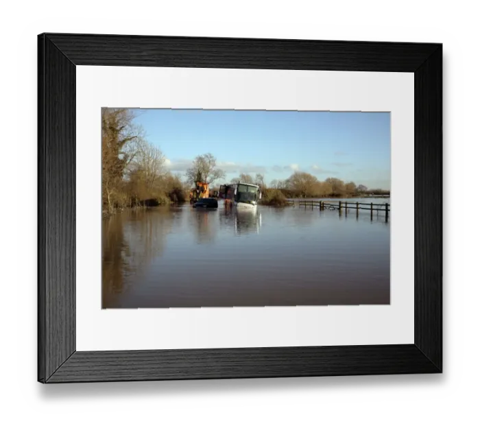 Framed Print : Stranded school bus in flooded rural road, Soar Valley, Leicestershire, England, November 2012 Framed Print : Stranded school bus in flooded rural road, Soar Valley, Leicestershire, England, November 2012