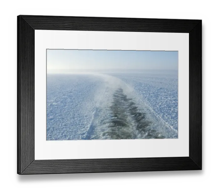Framed Print : Broken ice channel from ferry on frozen sea, near Helsinki, Uusimaa, Gulf of Finland, Baltic Sea, Finland, winter