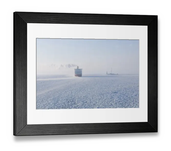 Framed Print : View of ferry in frozen sea at dawn, near Helsinki, Uusimaa, Gulf of Finland, Baltic Sea, Finland, winter Framed Print : View of ferry in frozen sea at dawn, near Helsinki, Uusimaa, Gulf of Finland, Baltic Sea, Finland, winter