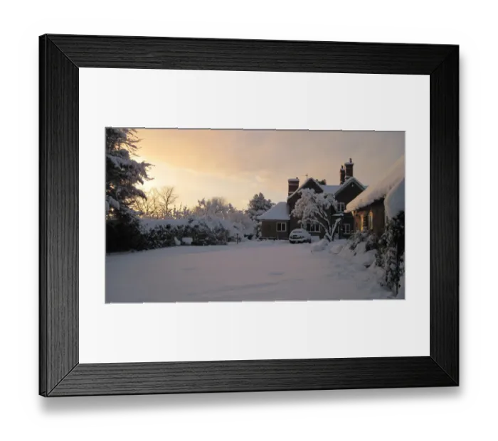 Framed Print : Snow covered garden and house, Riverhead, Nottinghamshire, England, December Framed Print : Snow covered garden and house, Riverhead, Nottinghamshire, England, December