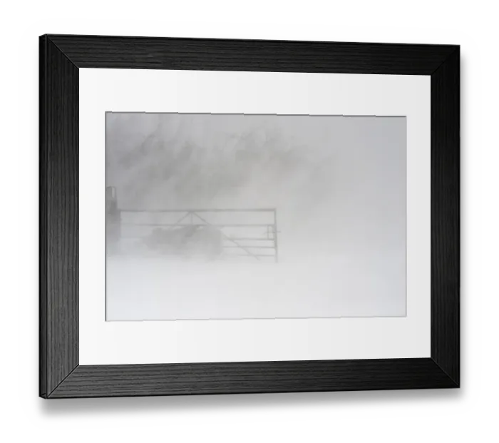 Framed Print : Snow drifting in farm gateway during snowstorm, Cumbria, England, March