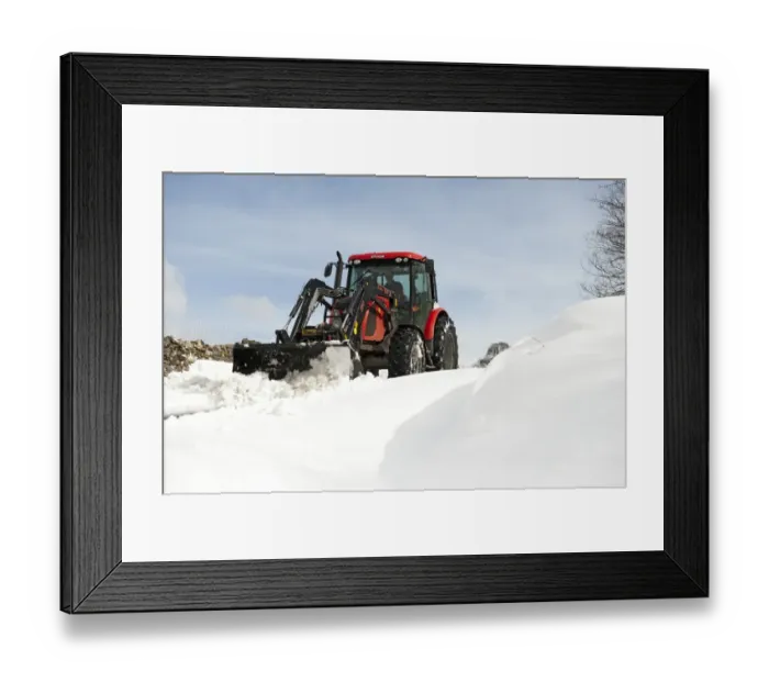 Framed Print : Zetor tractor with loader clearing snow from blocked rural road after snowstorm, Cumbria, England, March Framed Print : Zetor tractor with loader clearing snow from blocked rural road after snowstorm, Cumbria, England, March