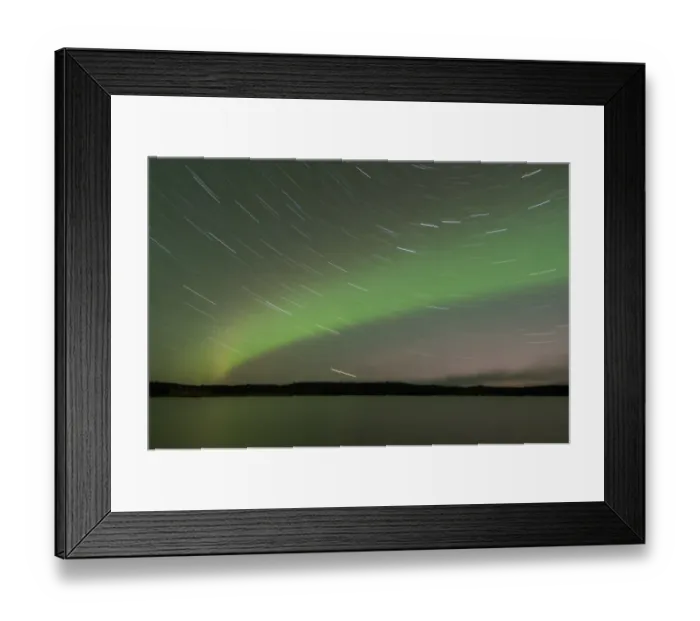 Framed Print : Aurora Borealis and star trails over lake at night, Muonio, Lapland, Finland, September Framed Print : Aurora Borealis and star trails over lake at night, Muonio, Lapland, Finland, September