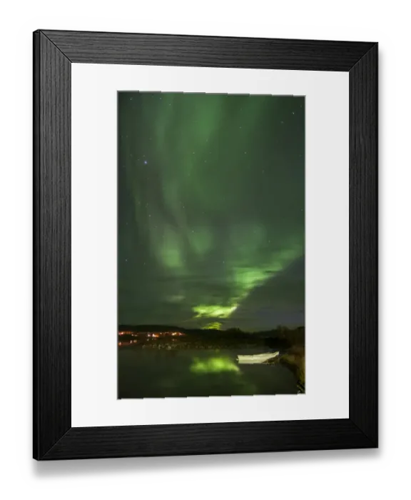 Framed Print : Aurora Borealis over lake with rowing boat at night, Lake Kilpisjarvi, Kilpisjarvi, Enontekio, Lapland, Finland Framed Print : Aurora Borealis over lake with rowing boat at night, Lake Kilpisjarvi, Kilpisjarvi, Enontekio, Lapland, Finland