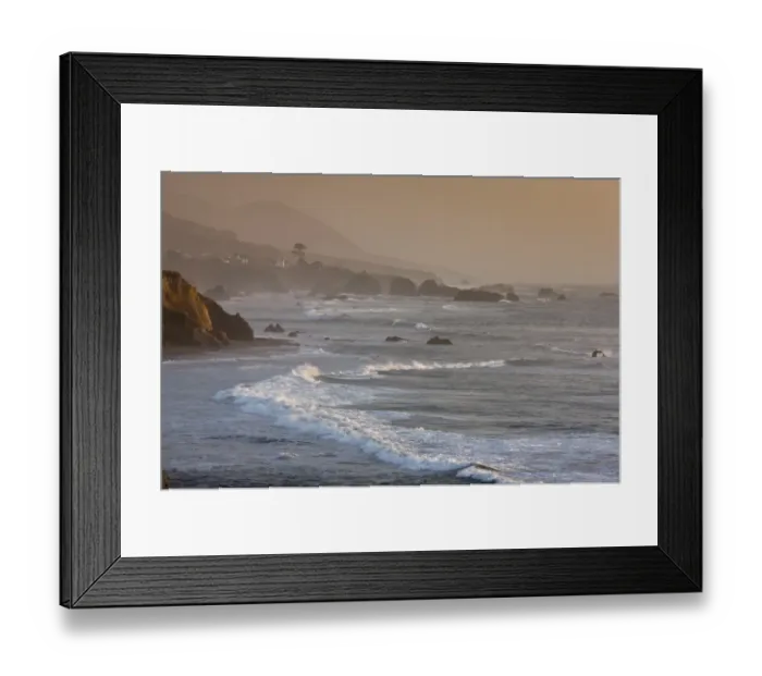 Framed Print : View of waves and coastline at sunset, Westport, North California, U. S. A. February Framed Print : View of waves and coastline at sunset, Westport, North California, U. S. A. February