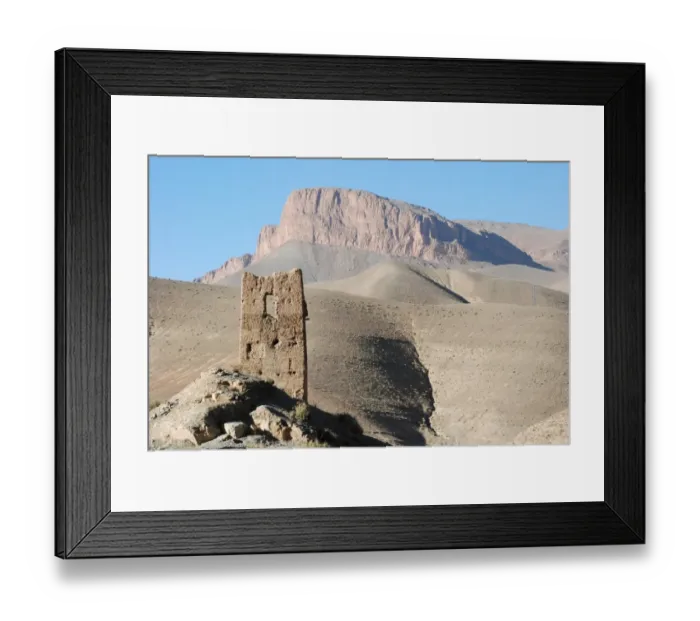 Framed Print : View of ruined tower, Dades Valley, Atlas Mountains, Morocco, February Framed Print : View of ruined tower, Dades Valley, Atlas Mountains, Morocco, February
