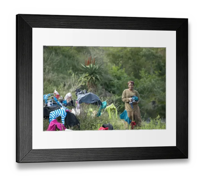 Framed Print : Woman drying laundry on bushes, Majola District, Pondoland, Eastern Cape (Transkei), South Africa, July Framed Print : Woman drying laundry on bushes, Majola District, Pondoland, Eastern Cape (Transkei), South Africa, July
