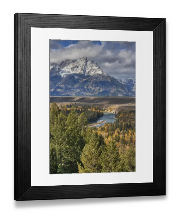 Framed Print : View of mountain range and forested river valley, Snake River, Grand Teton N. P. Wyoming, U. S. A. October Framed Print : View of mountain range and forested river valley, Snake River, Grand Teton N. P. Wyoming, U. S. A. October